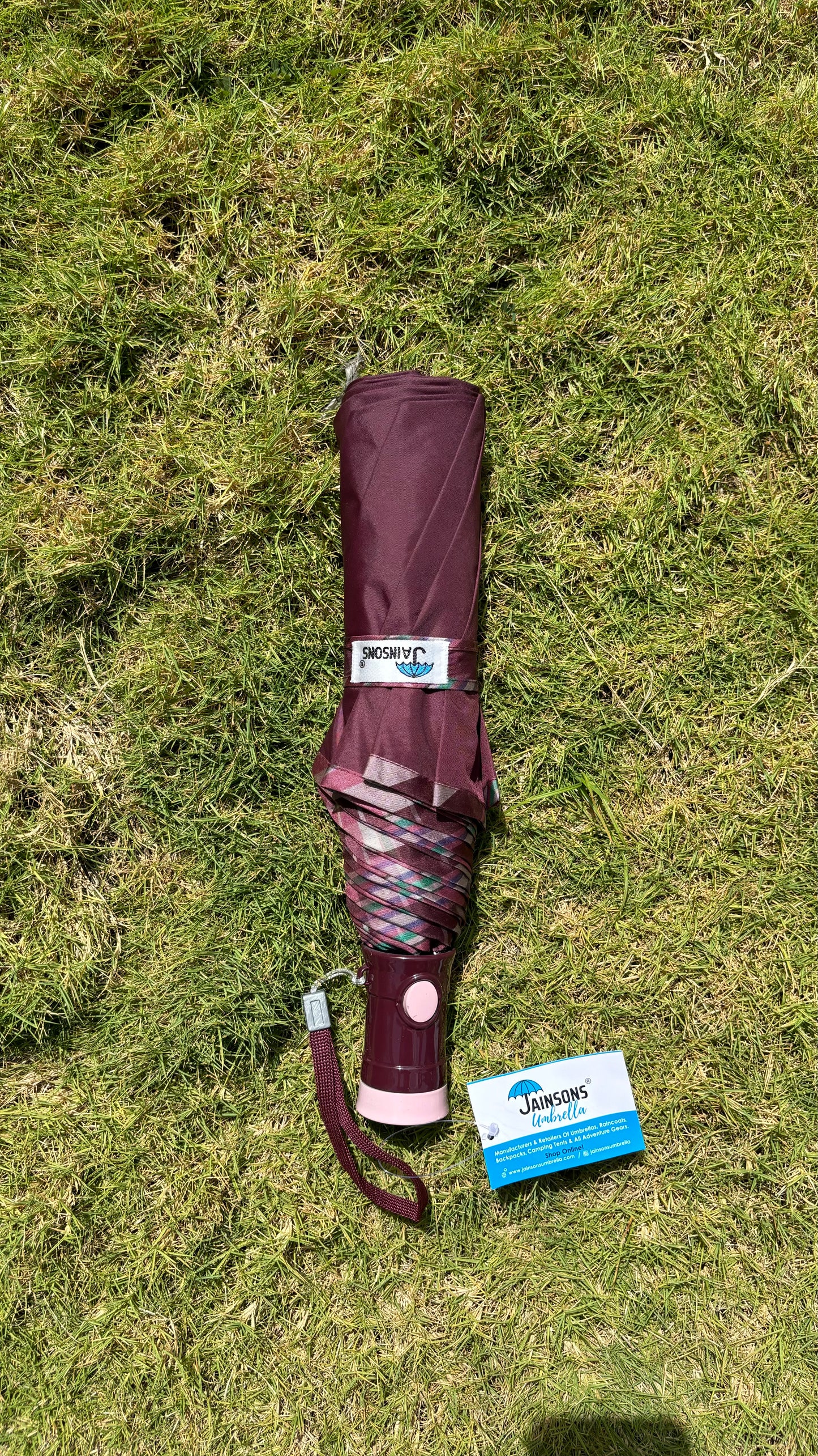 Jainsons YD Piping 3 Fold Umbrella | Nylon Fabric | Unisex Design | Maroon
