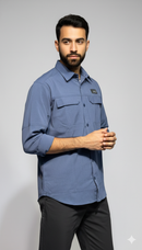 JAG Air - Wave Pro Travel Shirt | Hiking Shirt | Safari Shirt | Fully Stretchable | Full Sleeves Shirt | 2 Pocket Design | Deep Blue