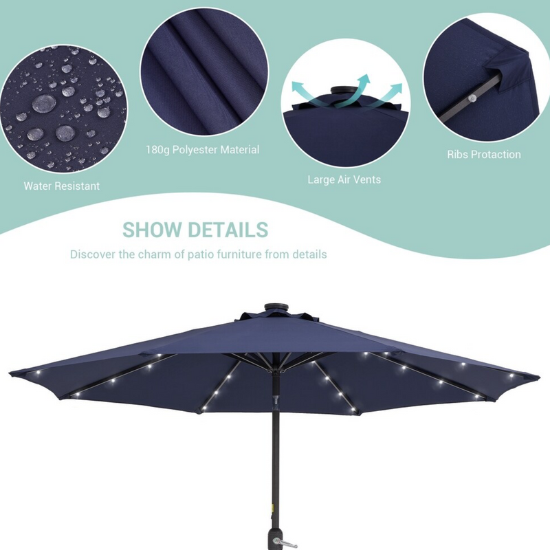 Luxury Center Pole Umbrella with LED lights & Tilting Mechanism | Premium Garden Umbrella