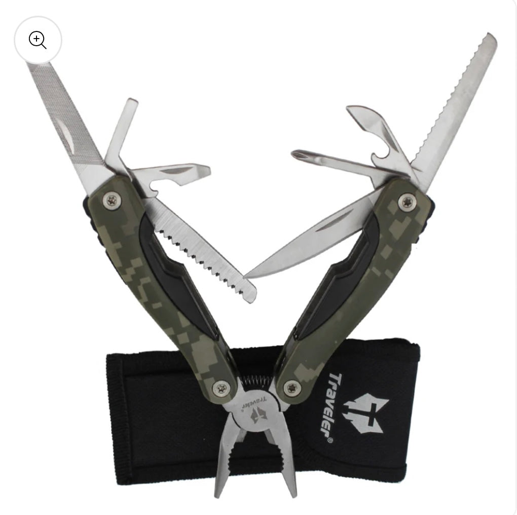 JAG|Traveler Multi-Tool Plier – 9-in-1 Camouflage Stainless Steel Survival Gear for Camping & Outdoor Adventure