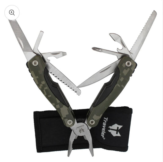 JAG|Traveler Multi-Tool Plier – 9-in-1 Camouflage Stainless Steel Survival Gear for Camping & Outdoor Adventure