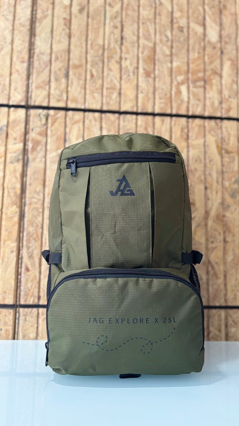 JAG Explore X 25L Self Foldable Daypack | Backpack and Day Bag for Hiking and Day Trips | Army Green