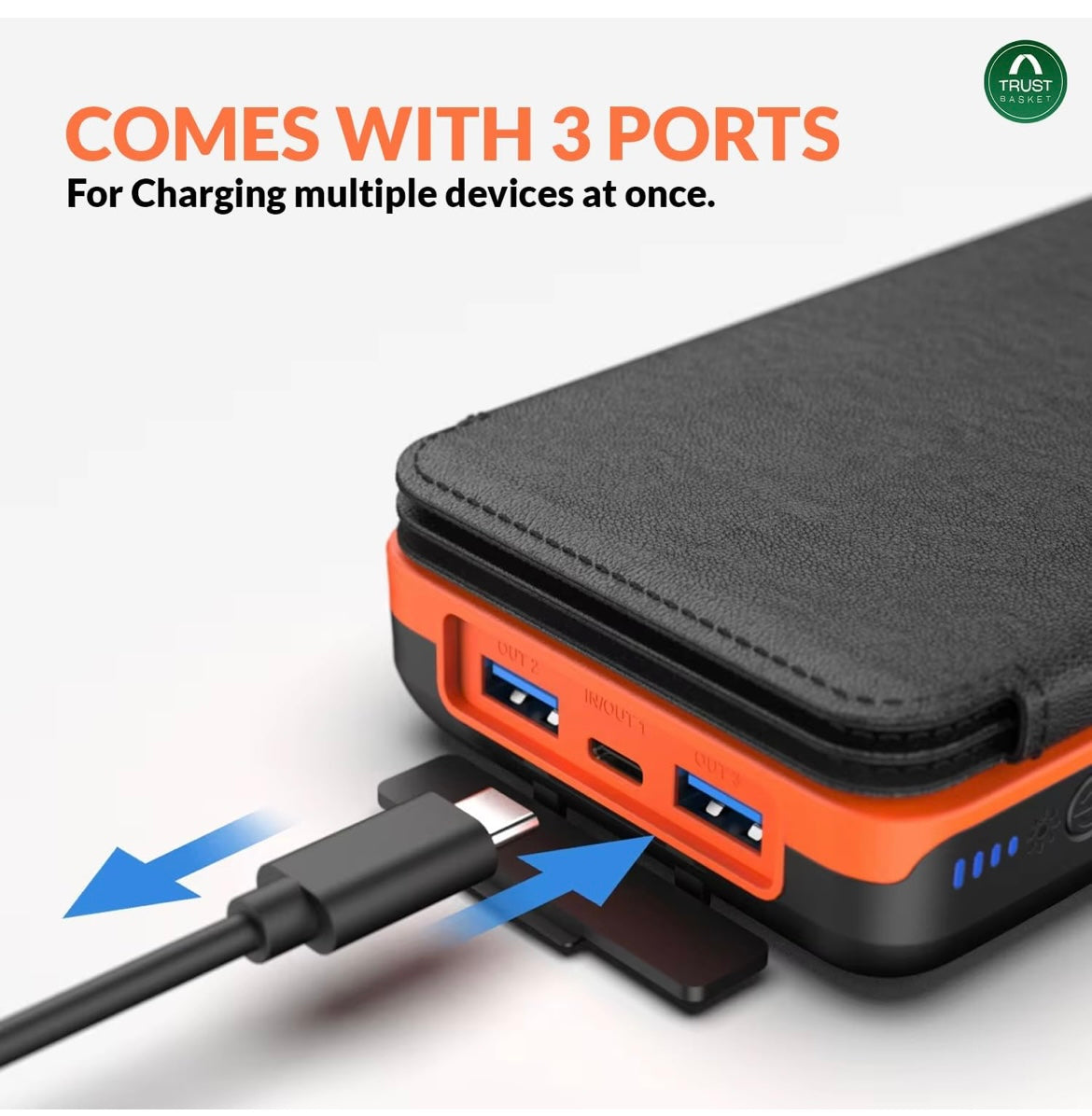 JAG 20000mAh Solar Power Bank, 4 Solar Panels, 2 USB & 1 Type C Output for 3 Device Charging, 3 Mode LED Flashlight,Rugged and Compact | Solar Charger Power Bank | Portable Solar Charger