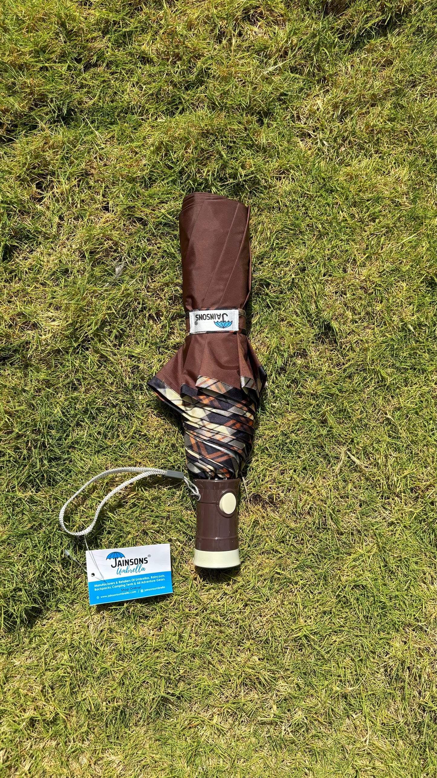 Jainsons YD Piping 3 Fold Umbrella | Nylon Fabric | Unisex Design | Brown