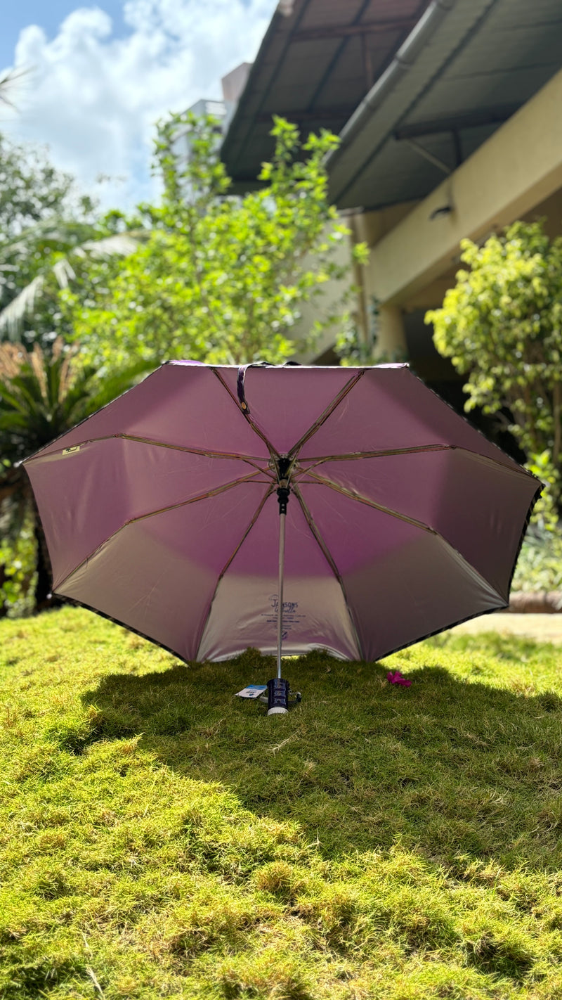 Jainsons YD Piping 3 Fold Umbrella | Nylon Fabric | Unisex Design | Purple