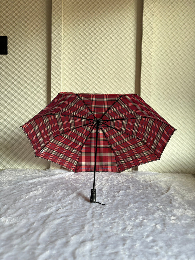 Fully Automatic Jainsons Rain-Check 3 Fold Jumbo Umbrella | Checks Print | Maroon