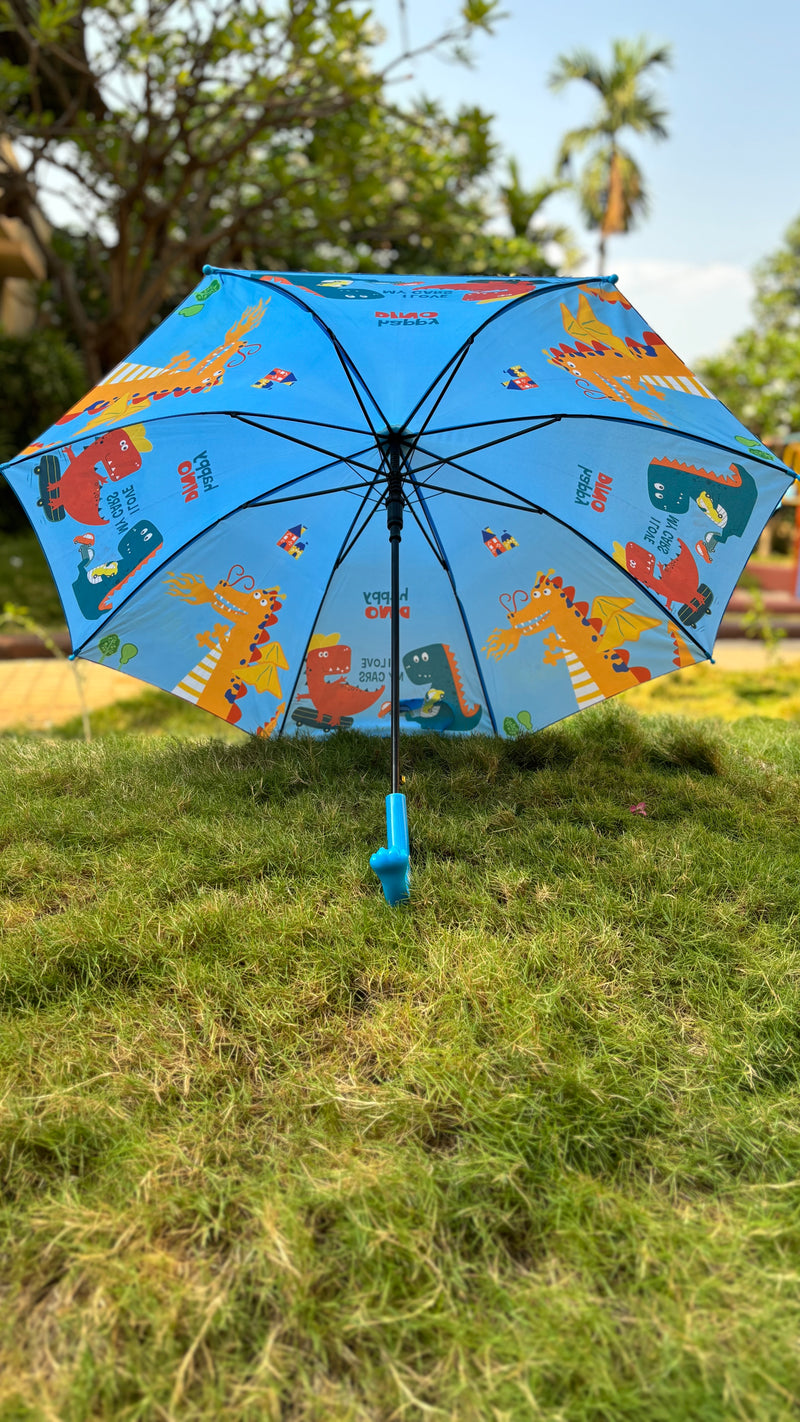 Kids Self Cover Printed Umbrella | Inbuilt Tripod Stand | Light Blue