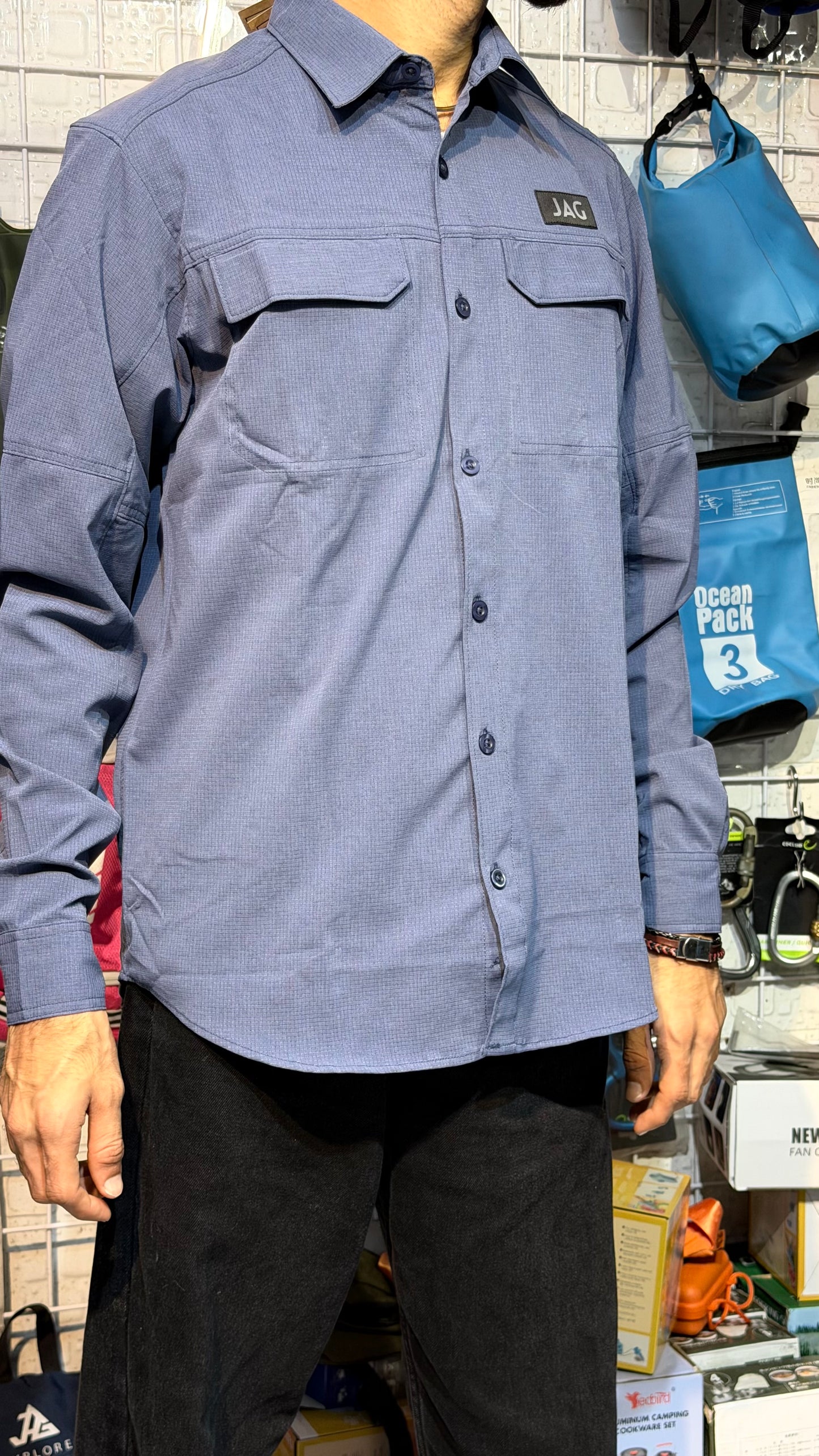 JAG Air - Wave Pro Travel Shirt | Hiking Shirt | Safari Shirt | Fully Stretchable | Full Sleeves Shirt | 2 Pocket Design | Steel Grey