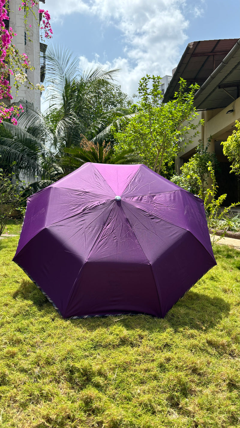 Jainsons YD Piping 3 Fold Umbrella | Nylon Fabric | Unisex Design | Purple