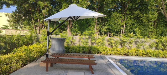 Premium Fringed Garden Parasol | Round Side Pole | Luxury Umbrella | Made in Bharat