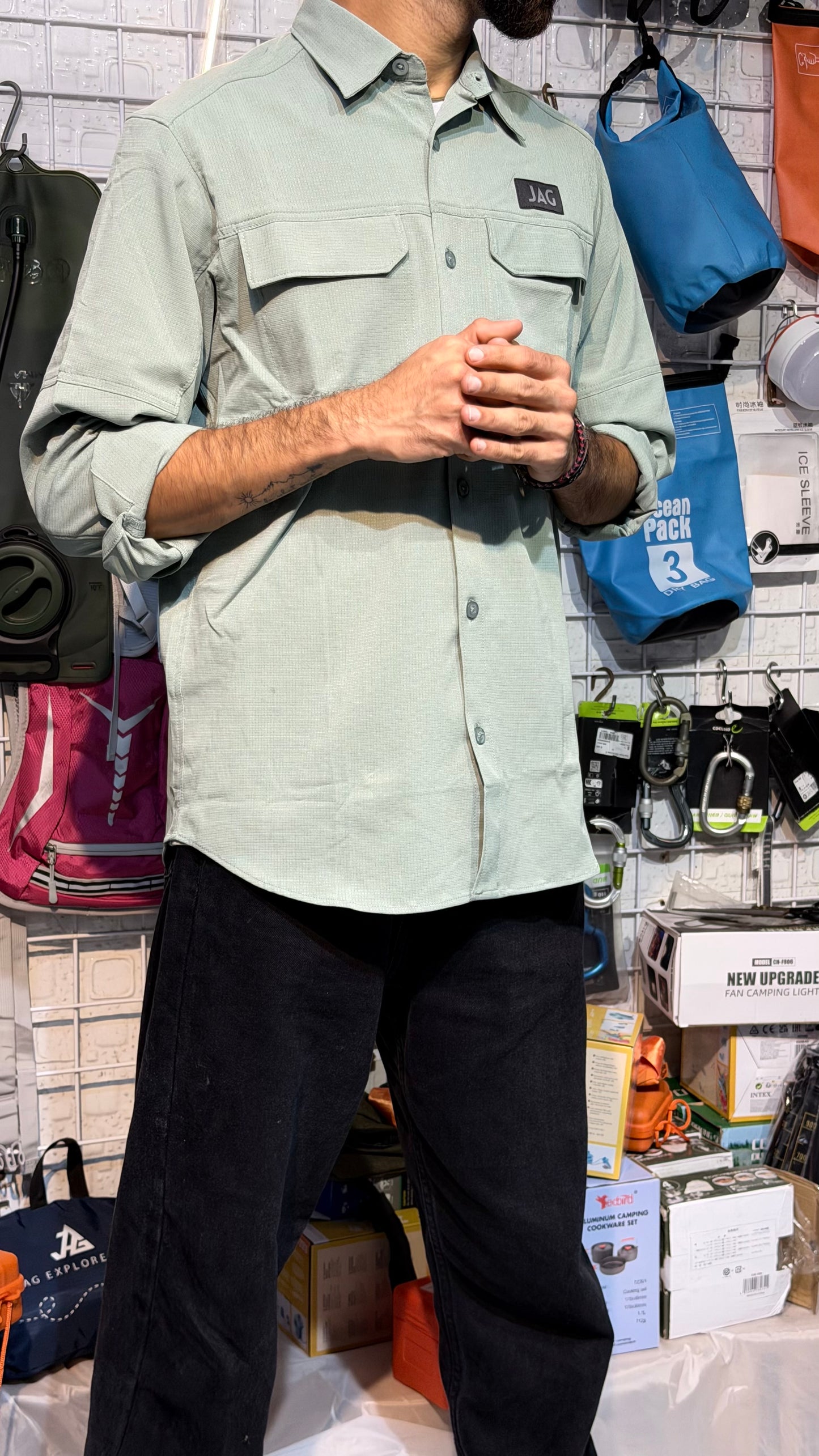 JAG Air - Wave Pro Travel Shirt | Hiking Shirt | Safari Shirt | Fully Stretchable | Full Sleeves Shirt | 2 Pocket Design | Steel Grey