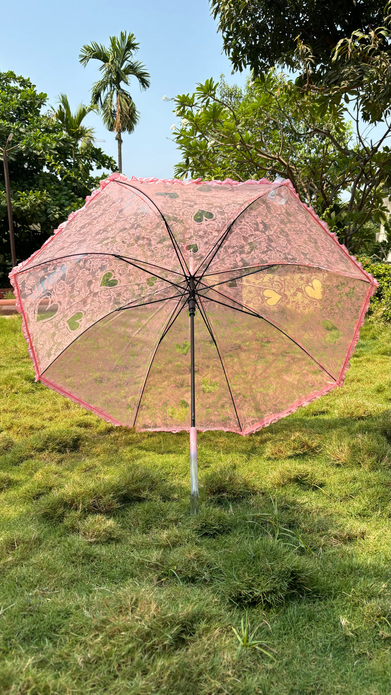 Jainsons Transparent Long Umbrella with Frill | Pink