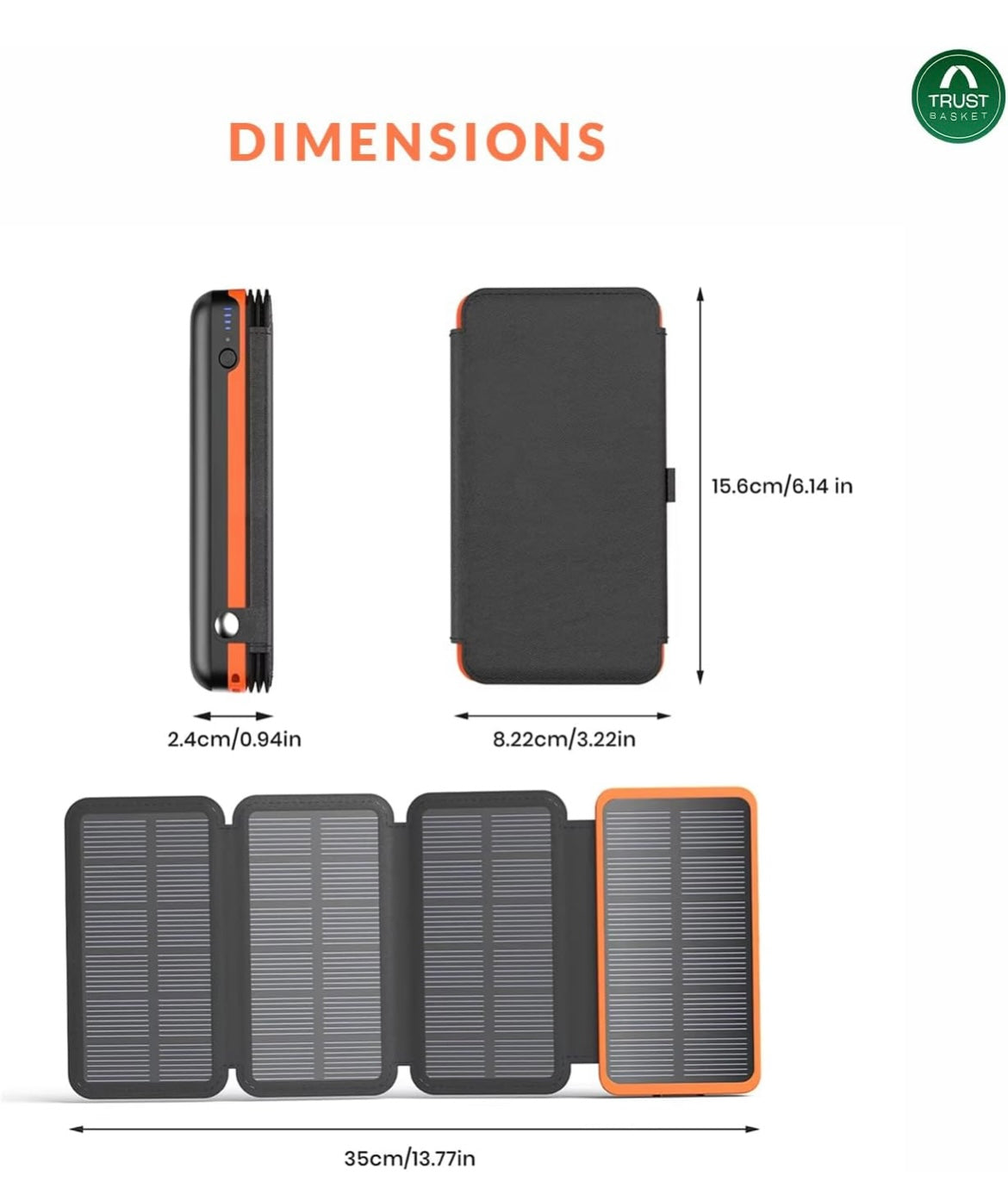 JAG 20000mAh Solar Power Bank, 4 Solar Panels, 2 USB & 1 Type C Output for 3 Device Charging, 3 Mode LED Flashlight,Rugged and Compact | Solar Charger Power Bank | Portable Solar Charger