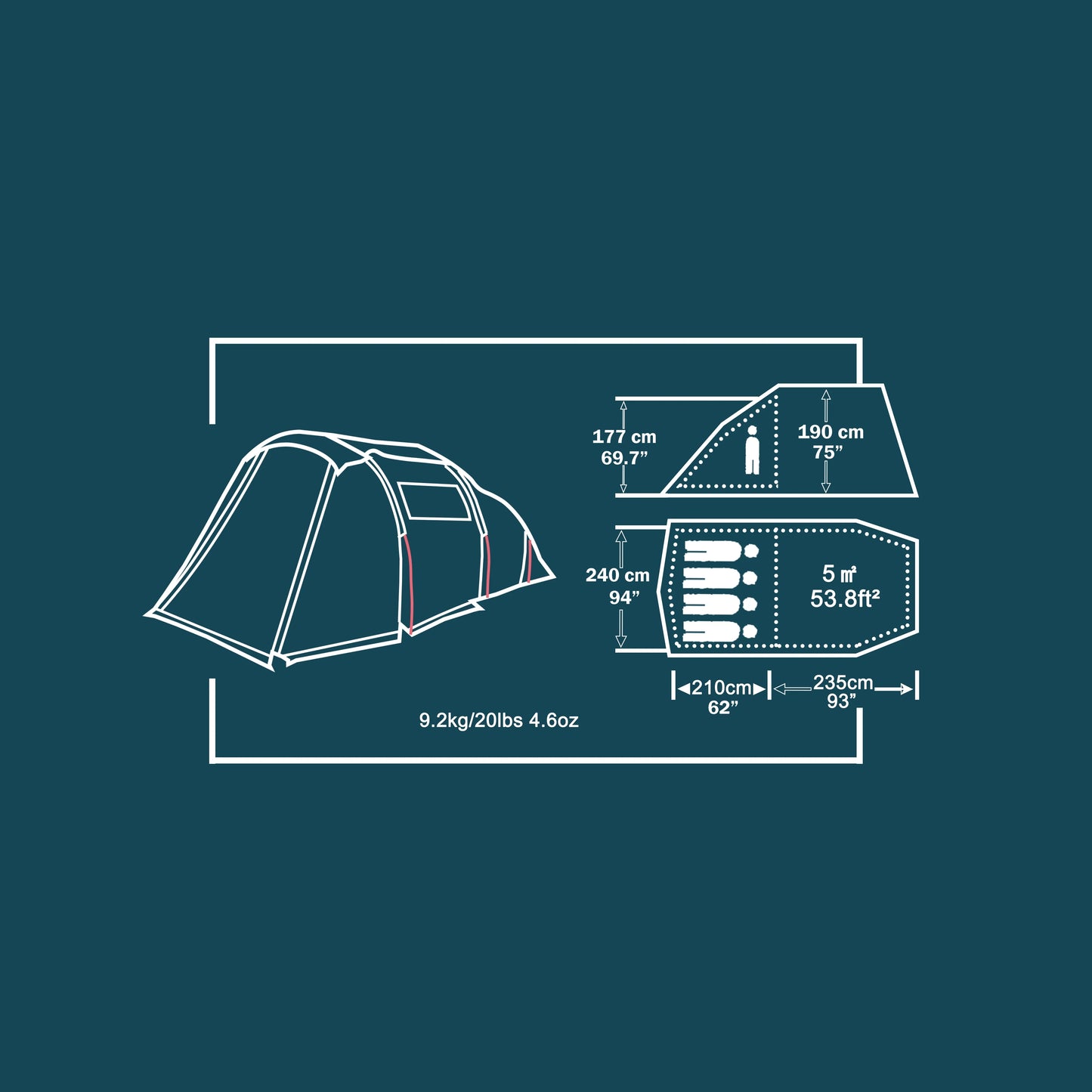 Himmaleh Basecamp 4.1 | 8 Person Waterproof Tent | 3000mm Waterproof | Double Fly Sheet | Fibreglass Pole