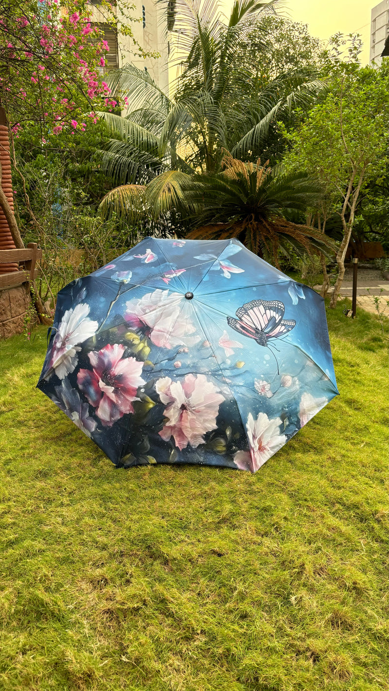 Jainsons Digital Print Luxe 3 Fold Umbrella | Butterfly | Timeless Art