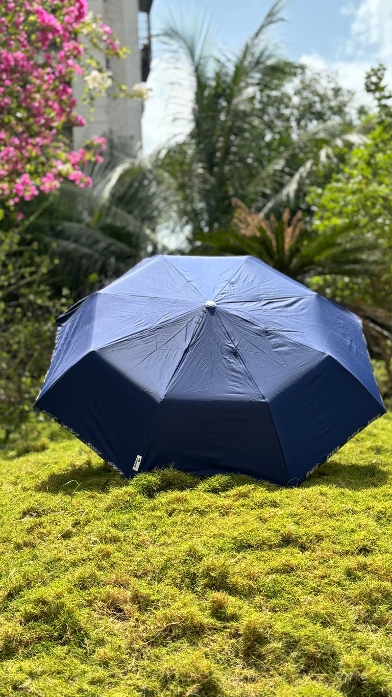 Jainsons YD Piping 3 Fold Umbrella | Nylon Fabric | Unisex Design | Navy Blue