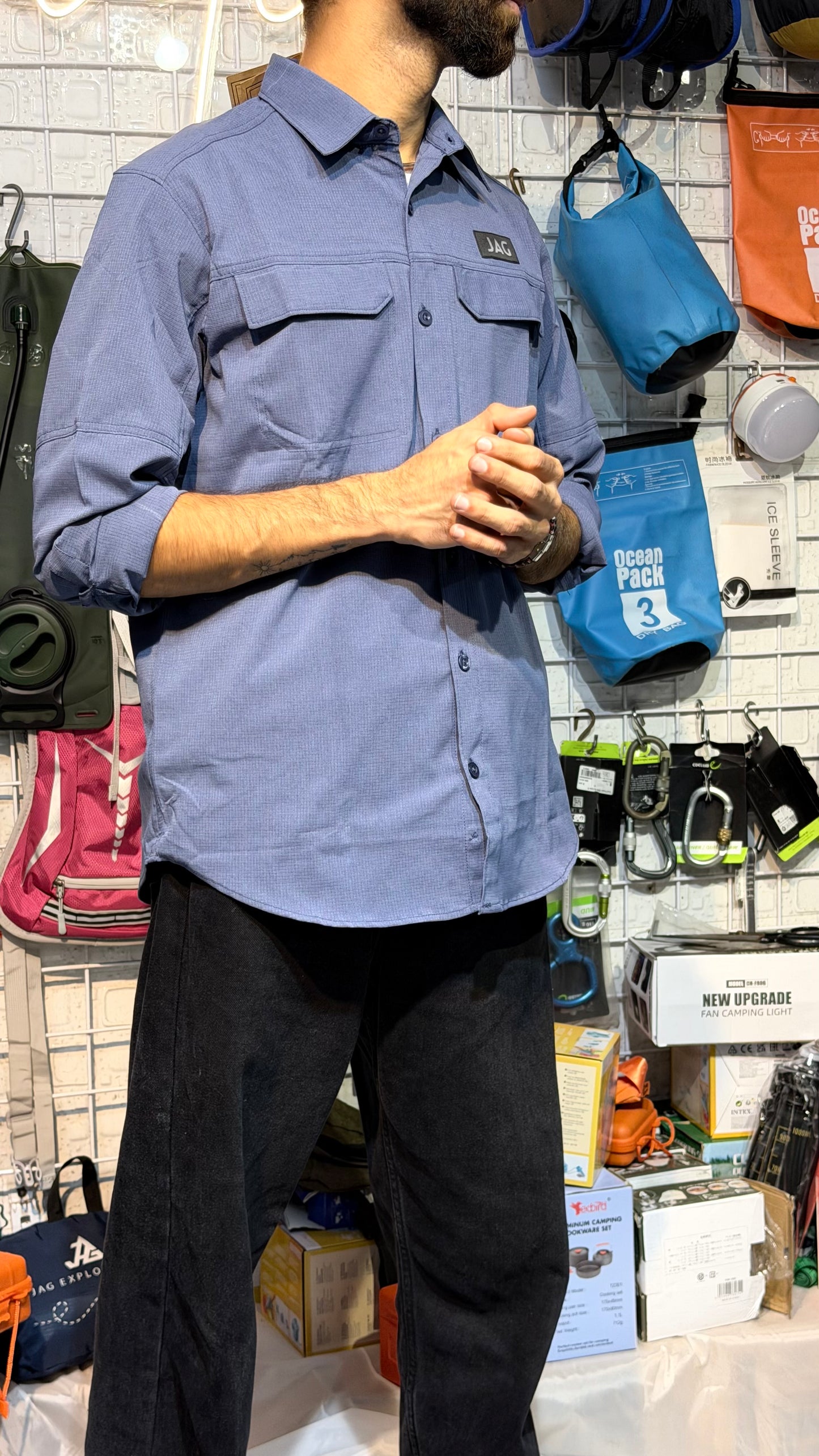 JAG Air - Wave Pro Travel Shirt | Hiking Shirt | Safari Shirt | Fully Stretchable | Full Sleeves Shirt | 2 Pocket Design | Steel Grey