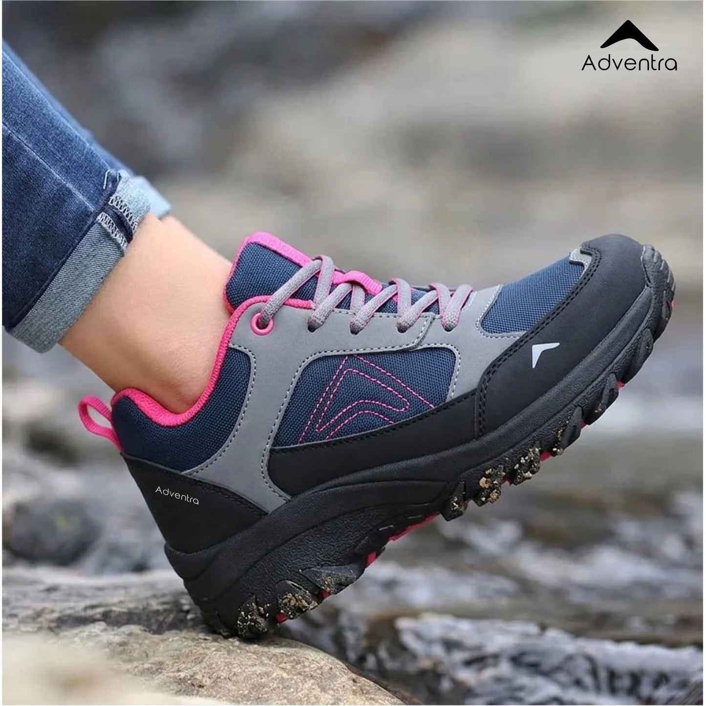 Adventra Women Low-Top Hiking Shoes with Anti-Skid Rubber Sole (EH500) Black-Pink