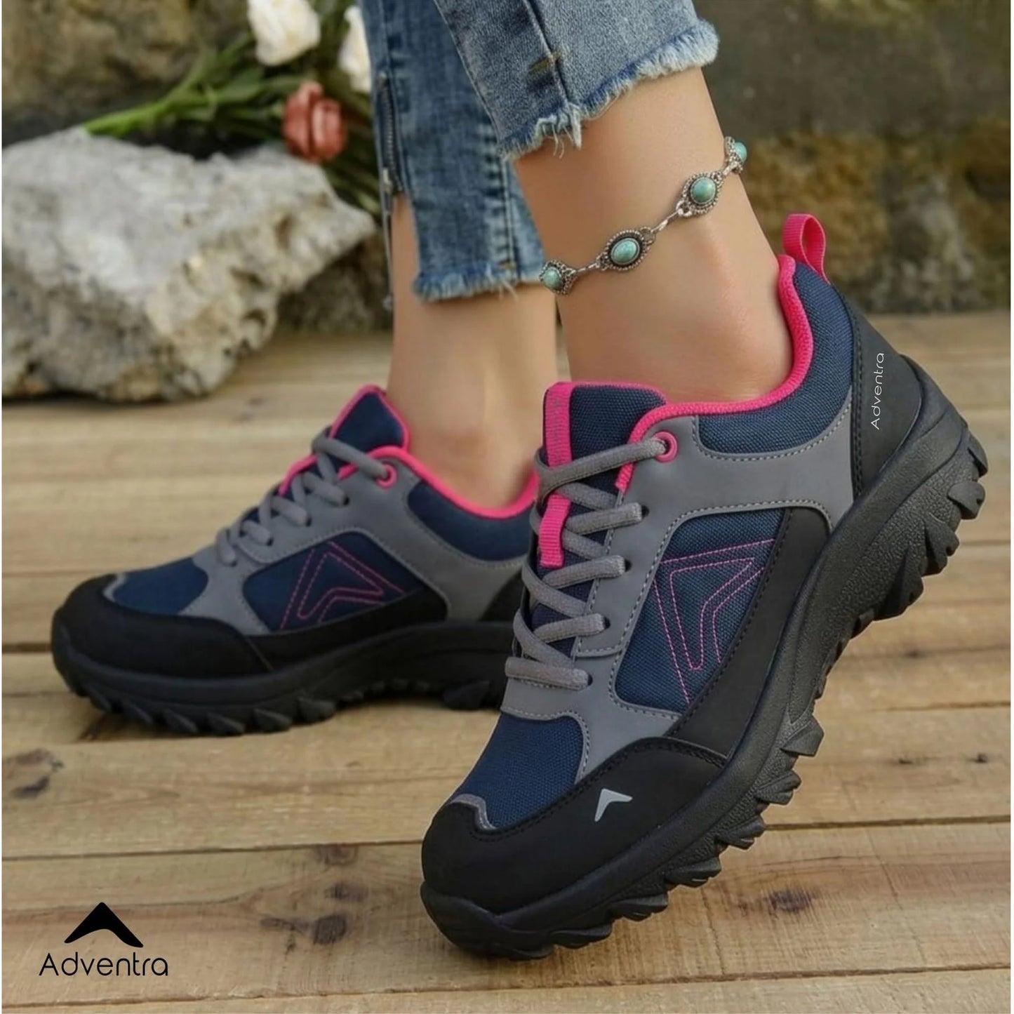 Adventra Women Low-Top Hiking Shoes with Anti-Skid Rubber Sole (EH500) Black-Pink