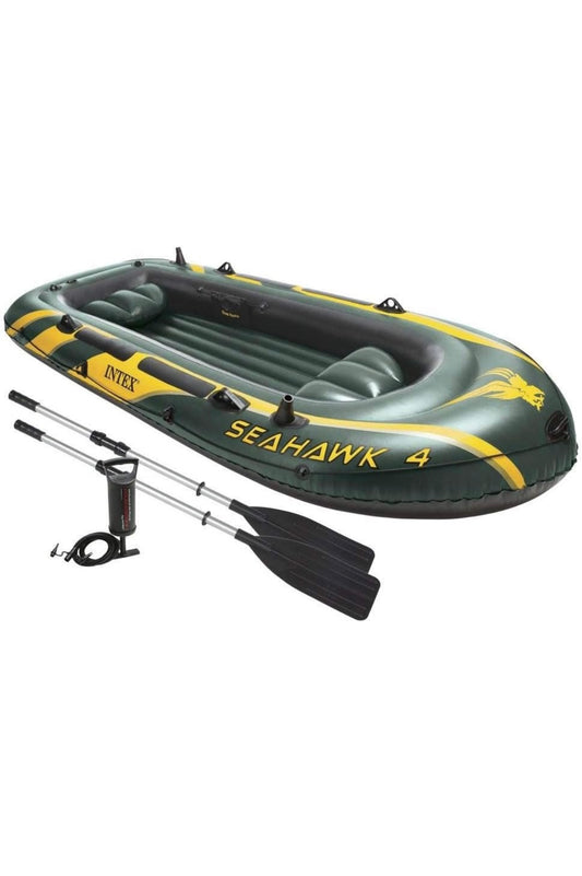Intex Inflatable Air PVC Seahawk 4 Boat Set, Multi Color