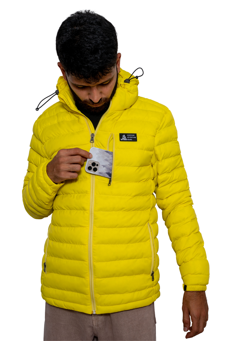 JAG Mt. Elbrus Quilted Snow Jacket | Minus 10 Jacket | Super Soft Nylon Fabric | Ultra Light Series | Sunny Yellow