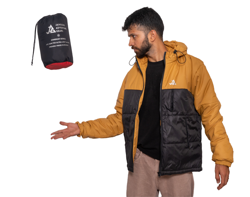 JAG Zanskar Series Ultra Light Minus 5 Quilted Jacket | Polyfill Jacket | Puffer Jacket | Black - Mustard