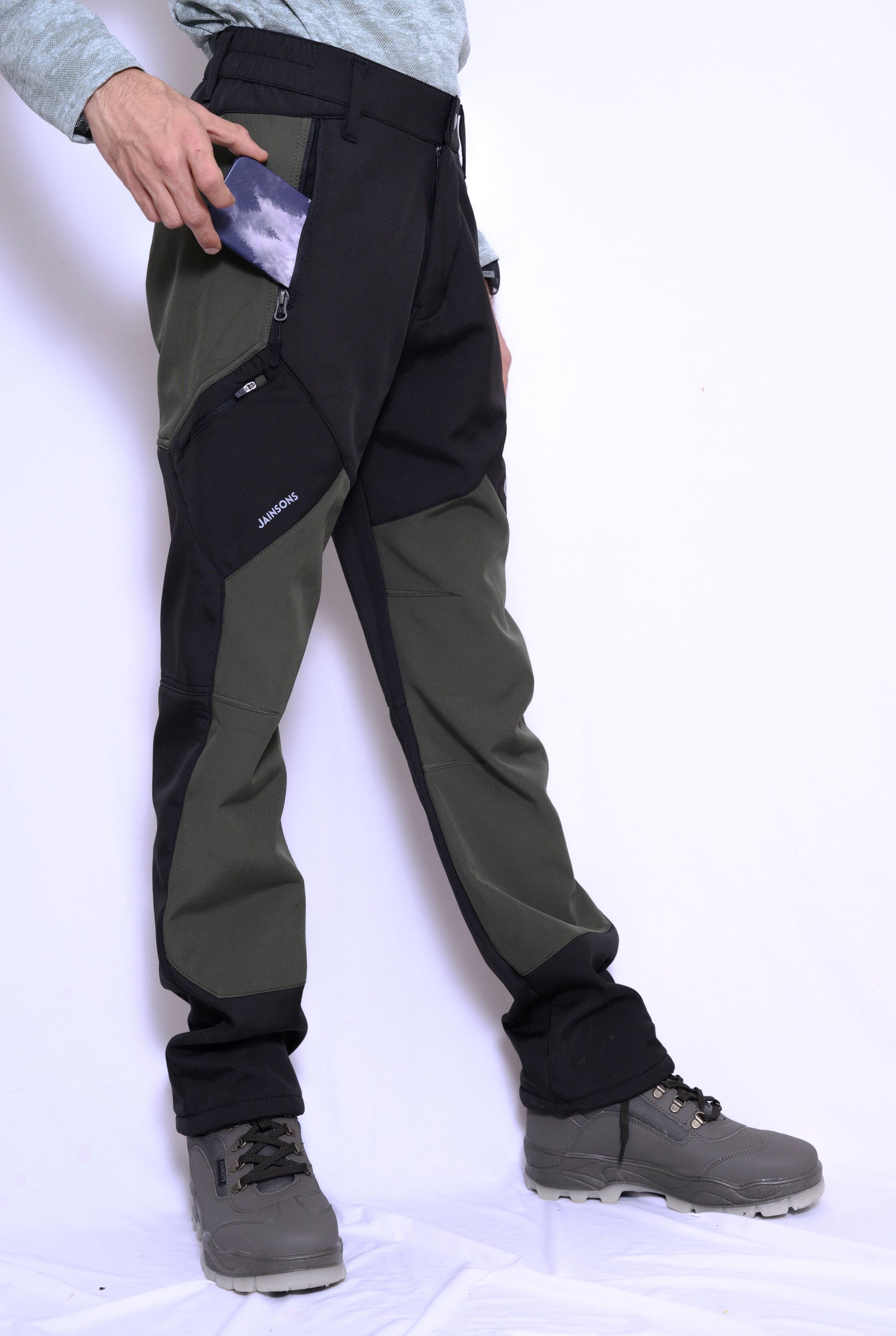 JAG Mt. Kailash Series Trekking & Hiking Pants | Snow Proof | Fleece Inside | Unisex Design | Bonded Fleeced Fabric | Snow Trekking Pants | Triple Layered Fabric | Black Grey