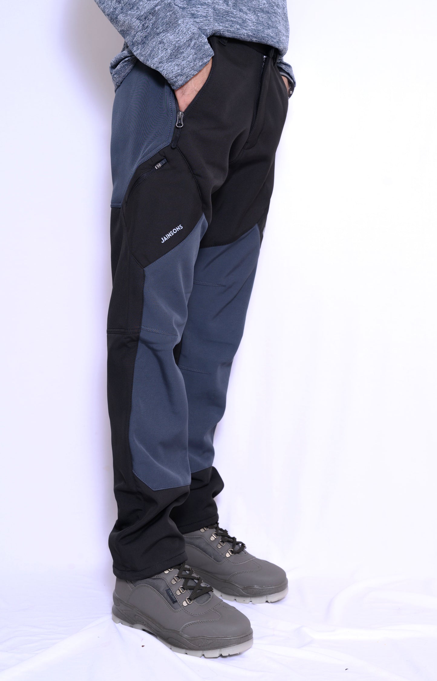 JAG Mt. Kailash Series Trekking & Hiking Pants | Snow Proof | Fleece Inside | Unisex Design | Bonded Fleeced Fabric | Snow Trekking Pants | Triple Layered Fabric | Black Grey