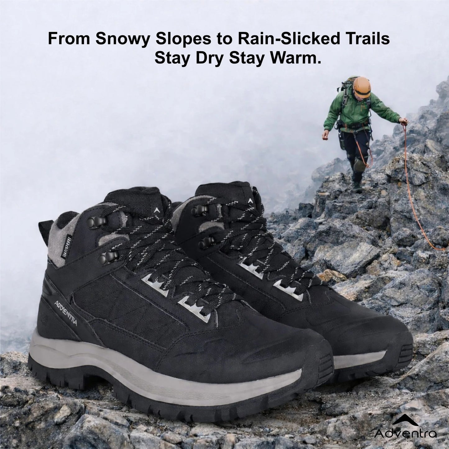 Adventra Men Waterproof Mid-Top Hiking Shoes with 3M Insulation (WH1104) Black