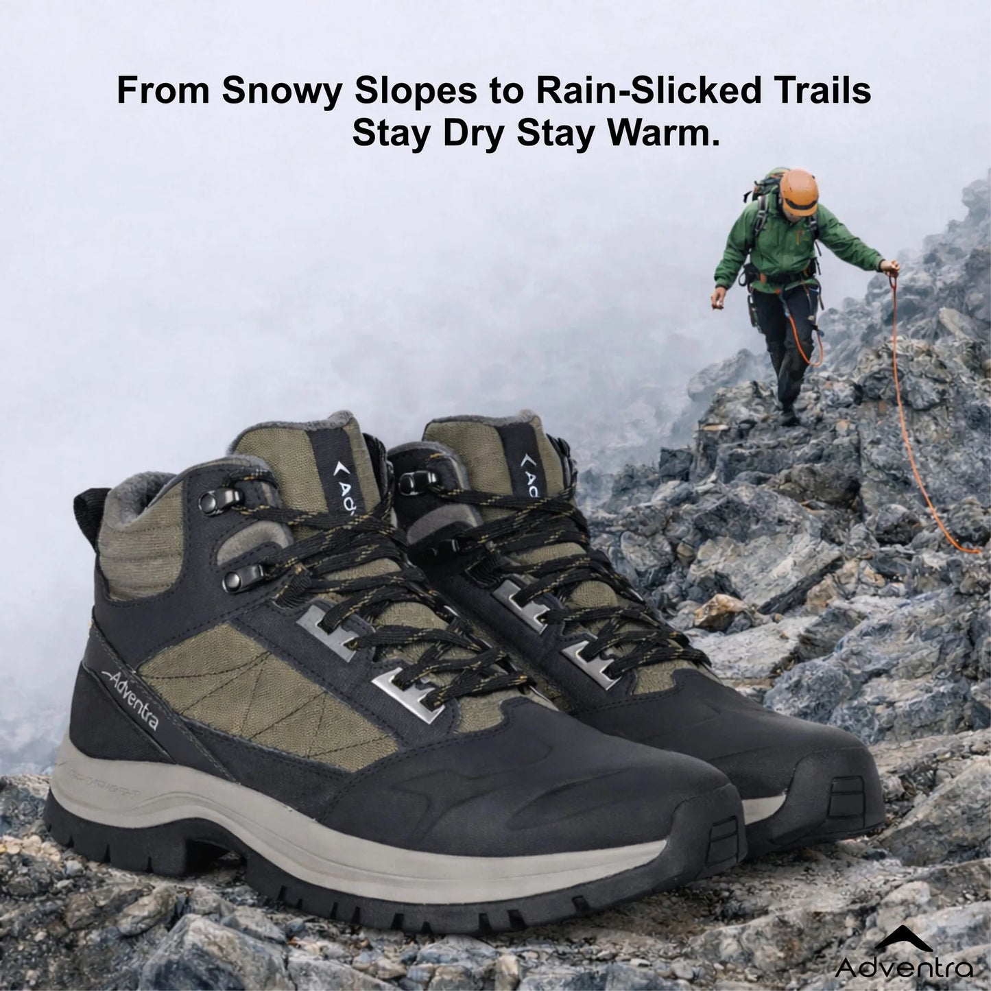 Adventra Men Waterproof Mid-Top Hiking Shoes with 3M Insulation (WH1104) Olive Green