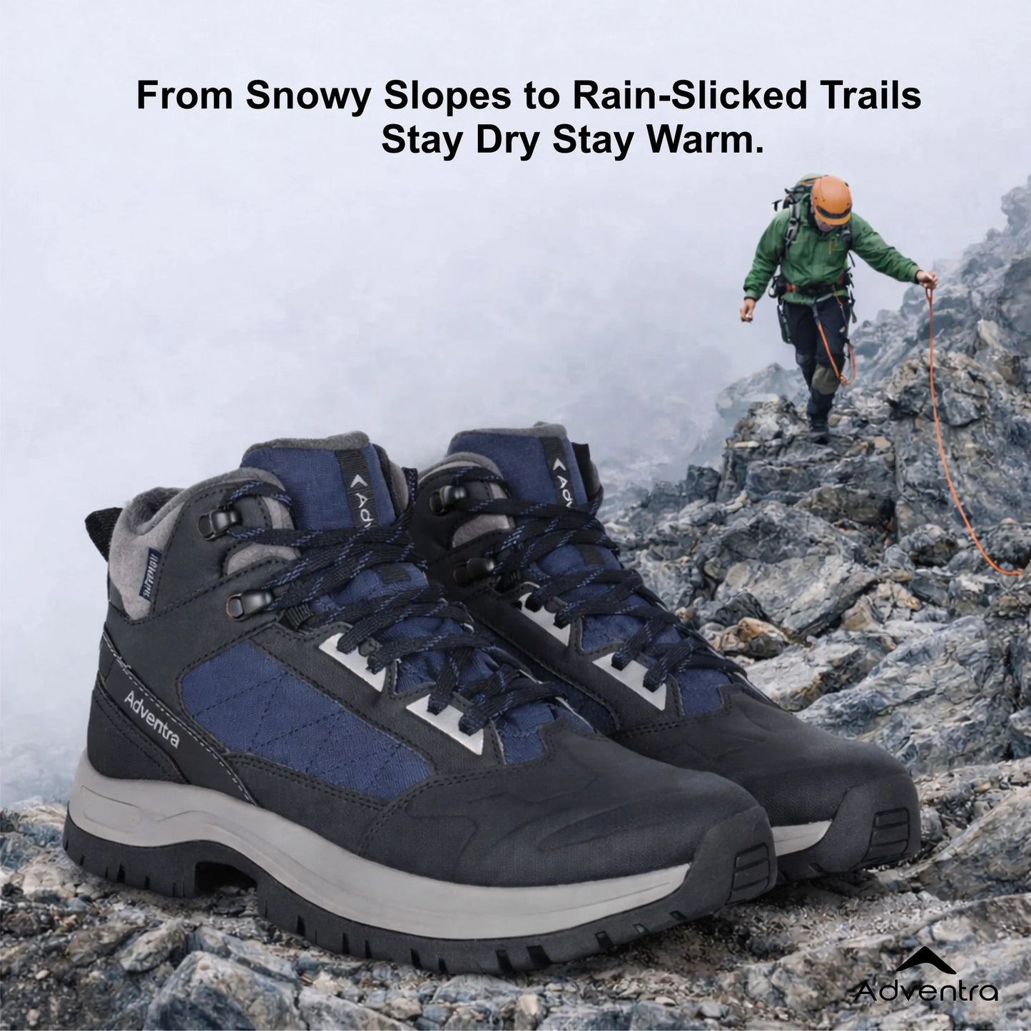 Adventra Men Waterproof Mid-Top Hiking Shoes with 3M Insulation (WH1104) Dark Blue