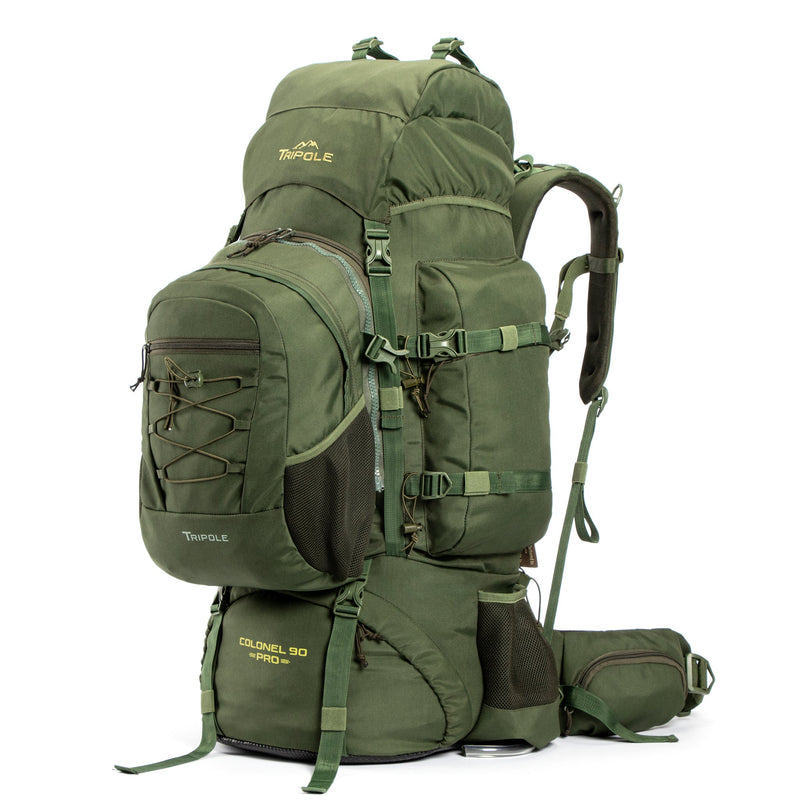 Tripole Colonel Pro Metal Frame Rucksack with Detachable Day Pack and Rain Cover for Trekking and Travelling | 3 Year Warranty (90 Ltr, Green)