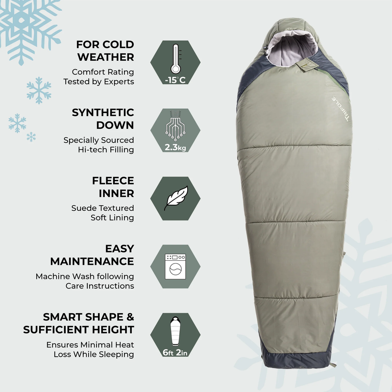 Tripole Zanskar Series -15ยฐC Army Sleeping Bag with Fleece Inner (Gree