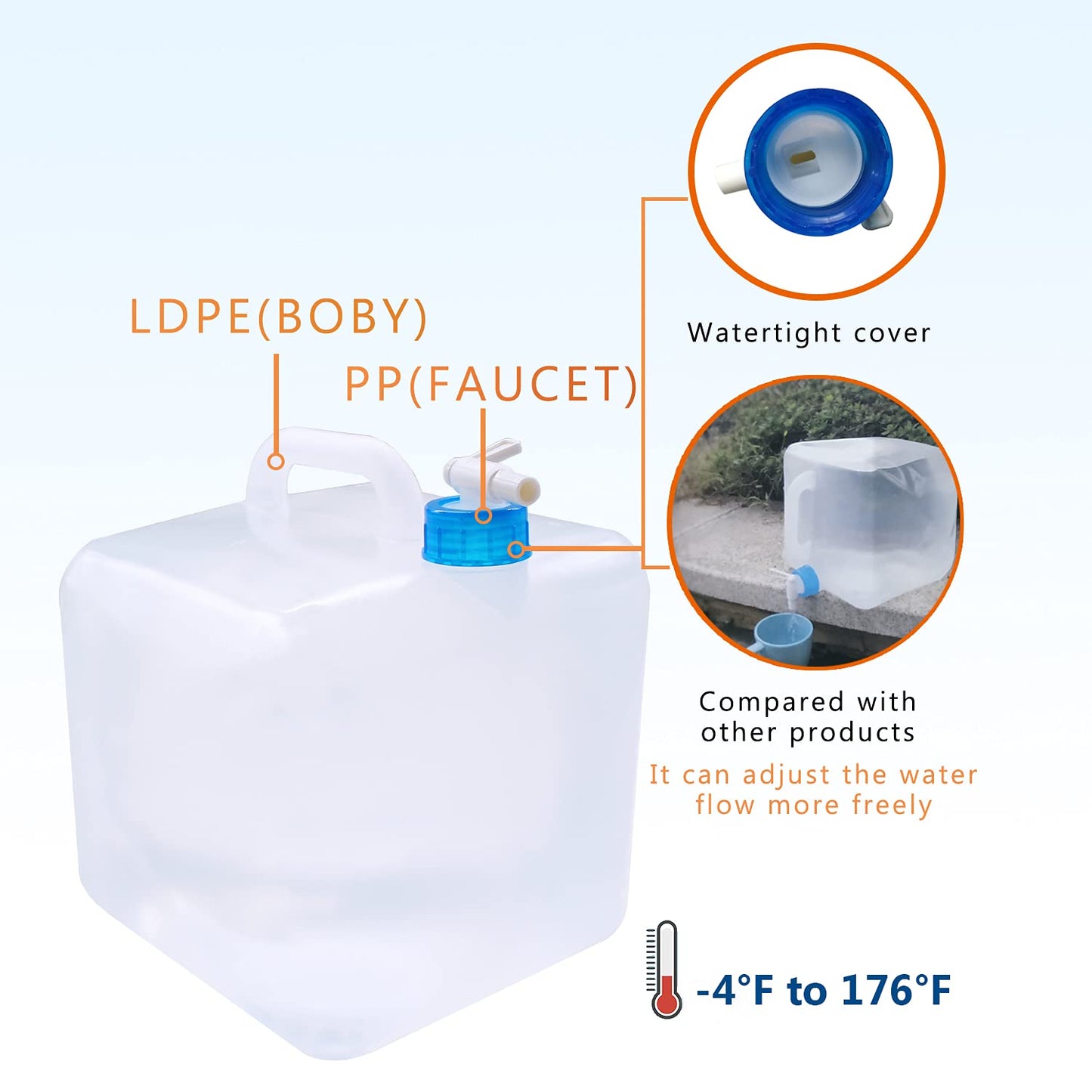 Collapsible Water Container with Spigot, Camping Water Storage Carrier Jug for Outdoors Hiking Backpack & Survival Kit, Foldable Portable Canteen | 20L Capacity