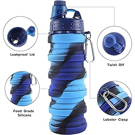 Silicone Folding Collapsible Water Bottle Silicon Portable Leak Proof Collapsible Water Bottle Expandable & Foldable Light Weight Water Bottle 500ml