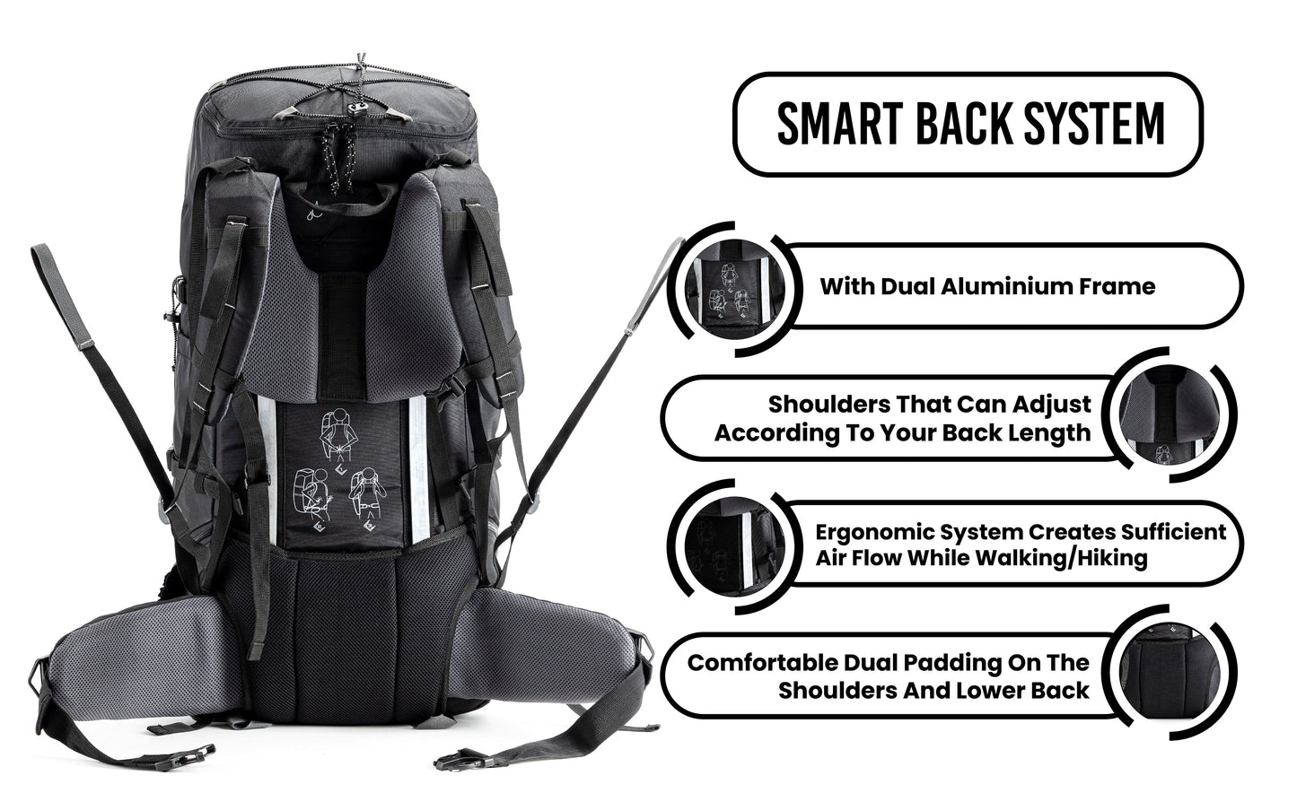 JAG|Tripole Terra Backpacking and Trekking Rucksack with Front Opening, Rain Cover and Metal Frame | 3 Year Warranty | 50 Litres
