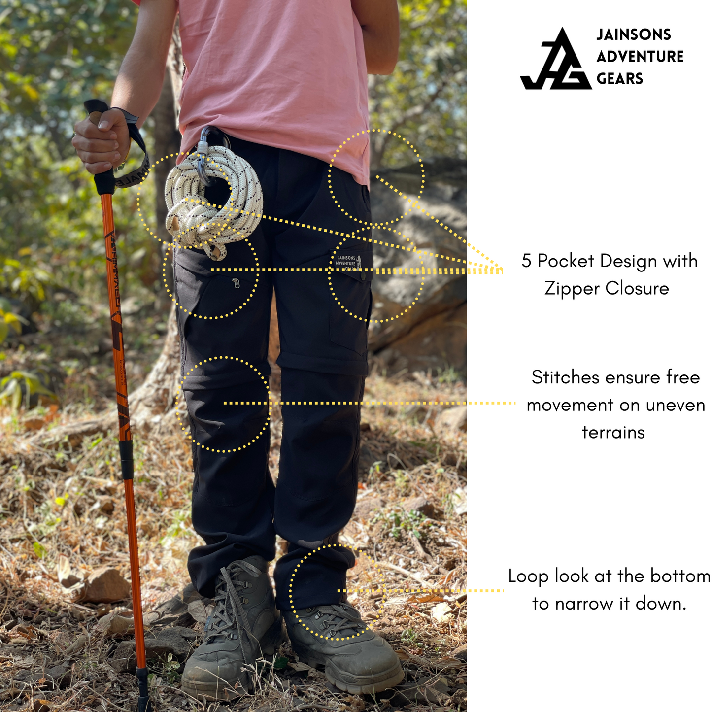 JAG Discovery Series | Quick Dry Convertible Trekking, Hiking & Travel Pants | Breathable Fabric | Stretchable Fabric | Unisex Design | Jet Black