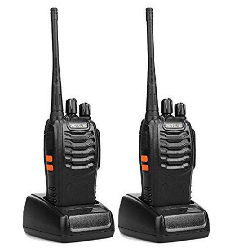 Walkie Talkie UHF Emergency Alarm, Flash Light, Long Range Communication (Black)