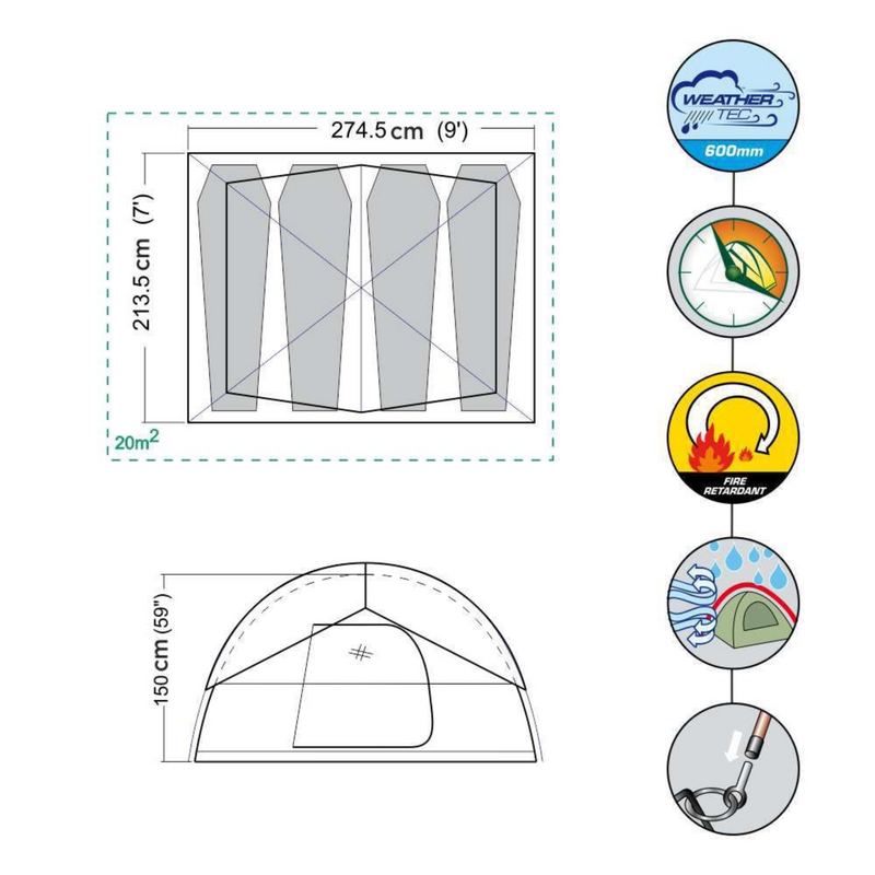 Size of 4 man tent best sale