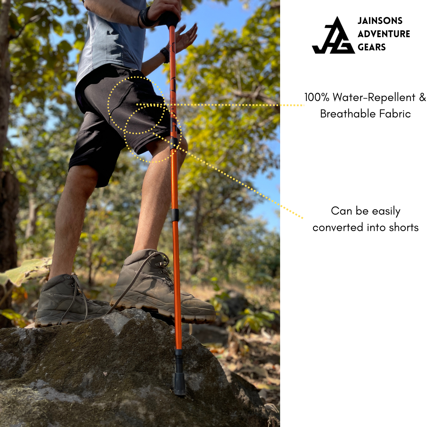 JAG Discovery Series | Quick Dry Convertible Trekking, Hiking & Travel Pants | Breathable Fabric | Stretchable Fabric | Unisex Design | Jet Black