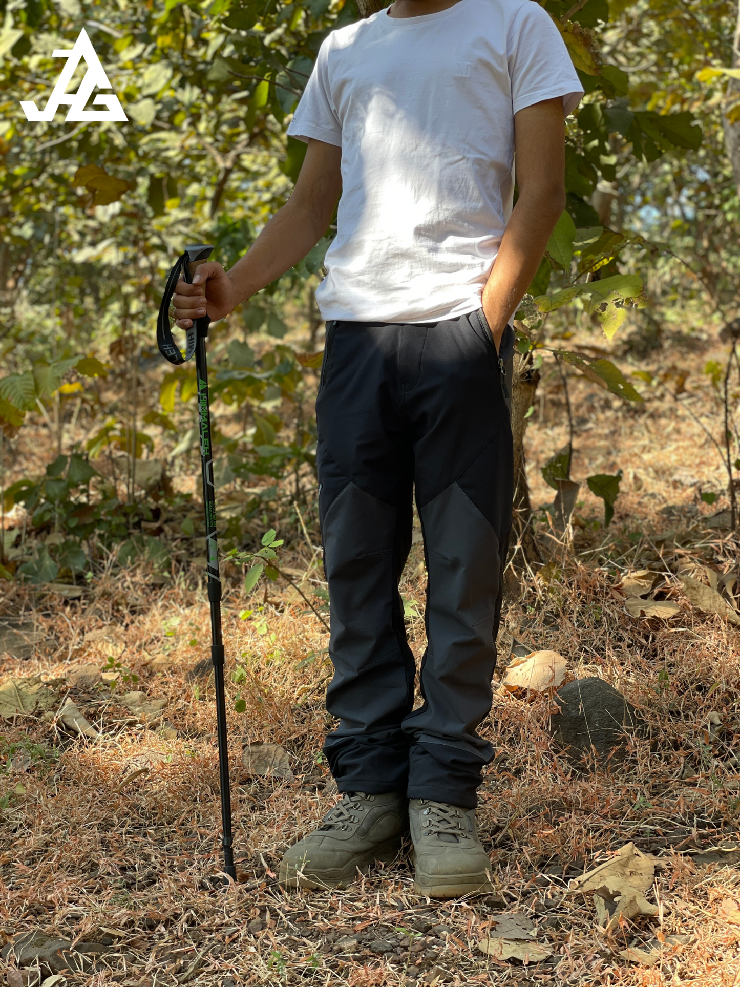 JAG 3 Section 7075 Grade Duralumin Shock Absorbing Hiking Pole | Spring Mechanism | Trekking Pole | Hiking Pole | Cork Handle