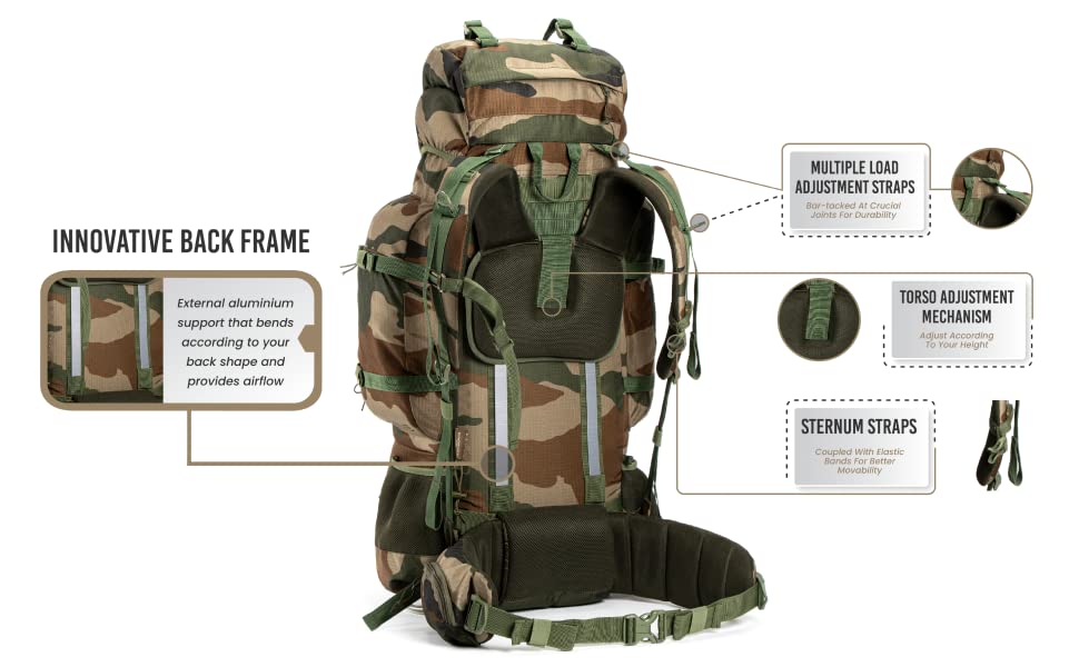 Tripole Colonel Pro Metal Frame Rucksack | Front Opening | Detachable Bag | Rain Cover | 90 Litres
