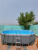 Bestway Power Steel 16' x 10' x 42" Oval Frame Swimming Pool Set with Filter, Ladder and Cover