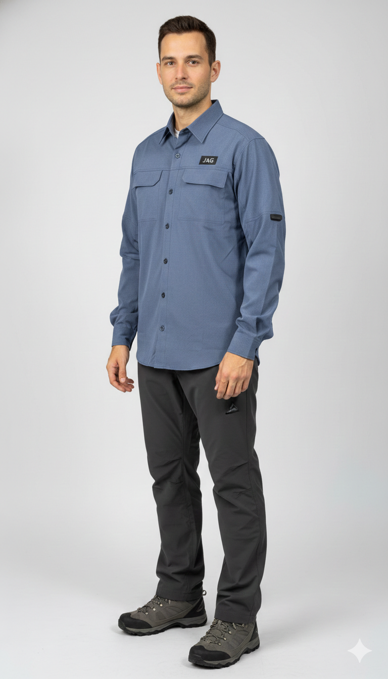 JAG Air - Wave Pro Travel Shirt | Hiking Shirt | Safari Shirt | Fully Stretchable | Full Sleeves Shirt | 2 Pocket Design | Deep Blue