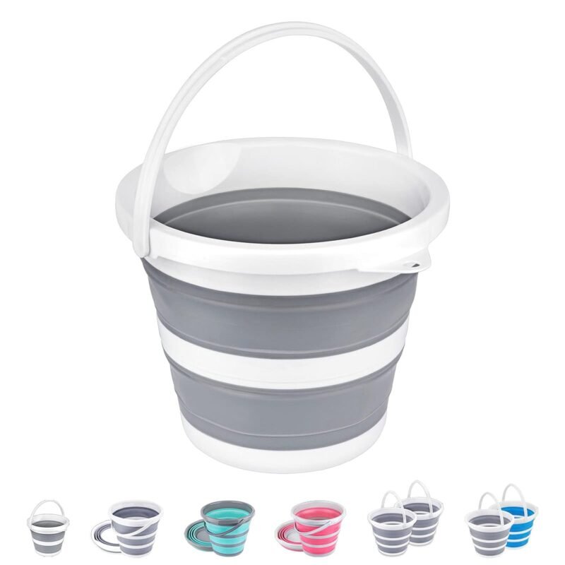 Collapsible Bucket 5L 1.3Gallon Small Cleaning Bucket Mop Buckets for Household Outdoor Car Washing Tub Plastic Foldable Portable Camping Beach Sand Water Pot Pail Space Saving Round