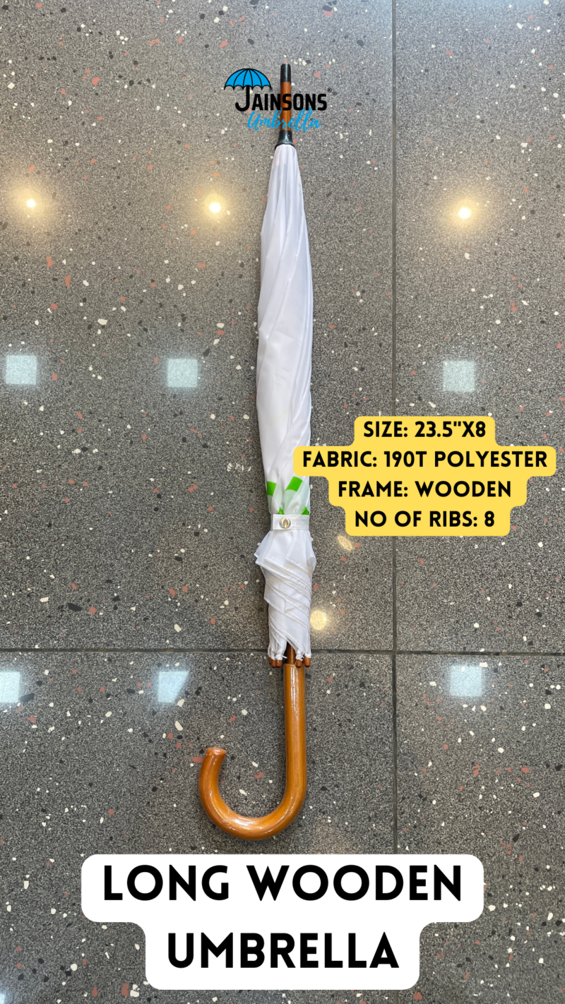 Jainsons Wooden Pyno Umbrella | Wooden Umbrella for Corporate Gifting | J Handle Umbrella