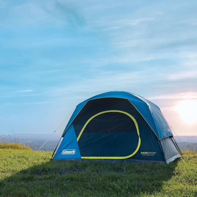 Coleman Dark Room SkyDome 6 Person Waterproof Camping Dome Tent l Fixed Pre-Attached Poles for Quick Pitch