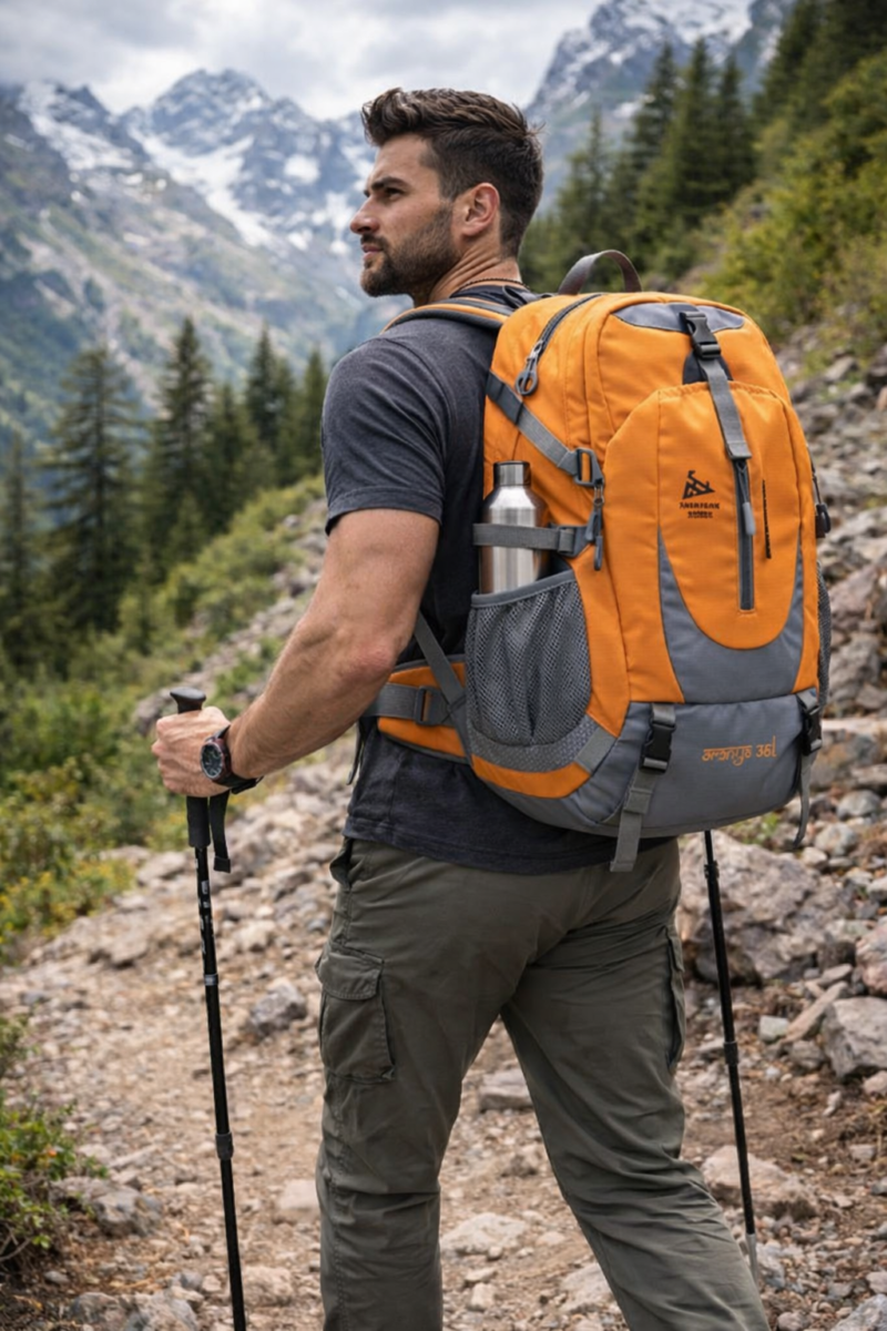 JAG Aranya 45L Alpine Backpack | Air Flow Back Support | Twin Aluminium Rods + Mesh | Alpine Sunset