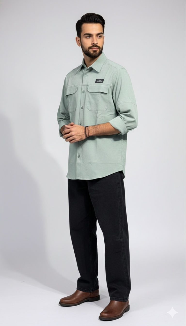 JAG Air - Wave Pro Travel Shirt | Hiking Shirt | Safari Shirt | Fully Stretchable | Full Sleeves Shirt | 2 Pocket Design | Desert Fawn