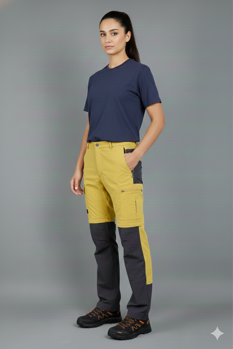 JAG TerraTrek Convertible Trekking Pant | Mustard Charcoal Combination | Bottom Zipper | Ultra Light Crush Fabric